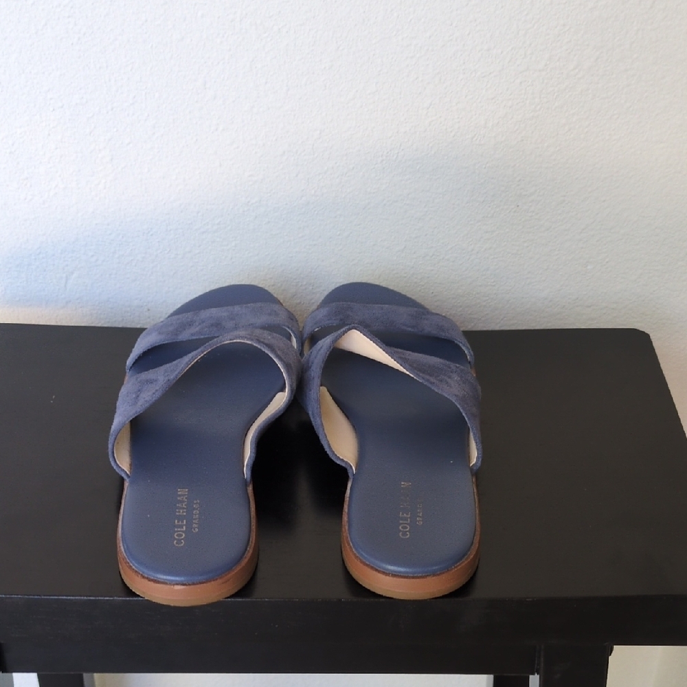 Cole Haan Navy Suede Double-Strap Slide Sandals - Picture 4 of 6